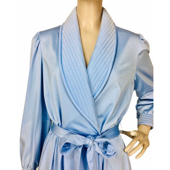 VTG 70s Vanity Fair Periwinkle Blue Puff Sleeve Belted Robe Women's Size Small - Picture 3 of 8